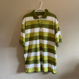 Antigua Green & White Striped Textured Golf Polo Shirt